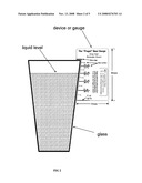 Volume measurement gauge/device for an arbitrarily shaped container or glass diagram and image