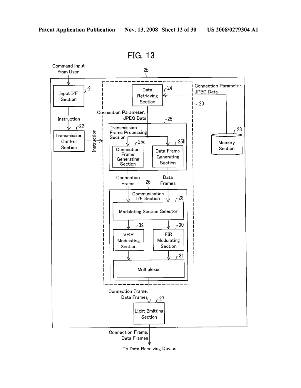 DATA TRANSMITTING DEVICE, DATA TRANSMITTING METHOD, DATA TRANSMITTING AND RECEIVING SYSTEM, DATA TRANSMITTING COMPUTER PROGRAM AND STROAGE MEDIUM THEREFOR, DATA RECEIVING DEVICE, DATA RECEIVING METHOD, AND DATA RECEIVING COMPUTER PROGRAM AND STORAGE MEDIUM THEREFOR - diagram, schematic, and image 13