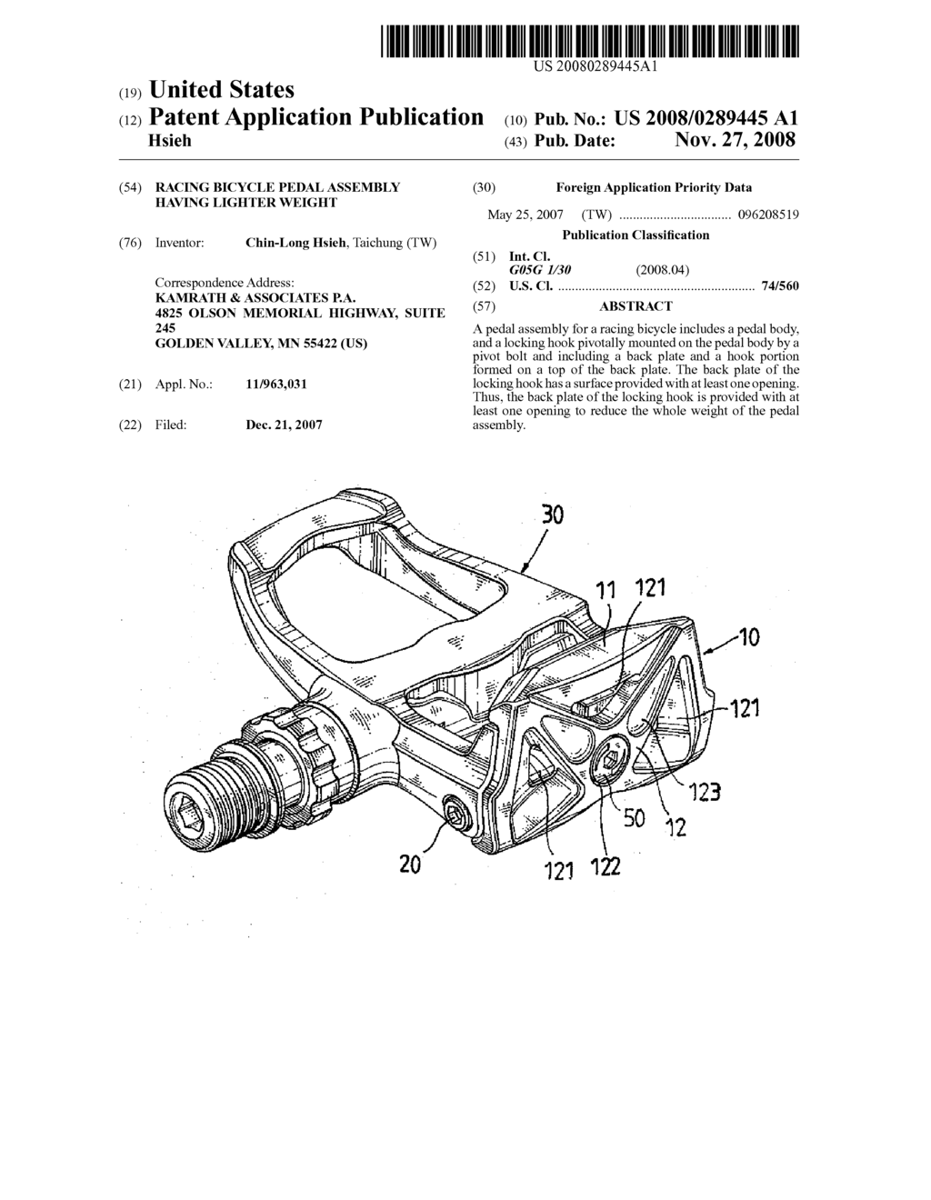 Racing Bicycle Pedal Assembly having Lighter Weight - diagram, schematic, and image 01