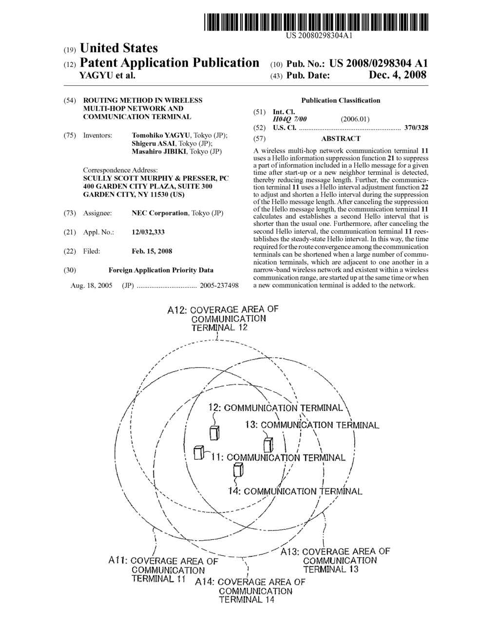 ROUTING METHOD IN WIRELESS MULTI-HOP NETWORK AND COMMUNICATION TERMINAL - diagram, schematic, and image 01