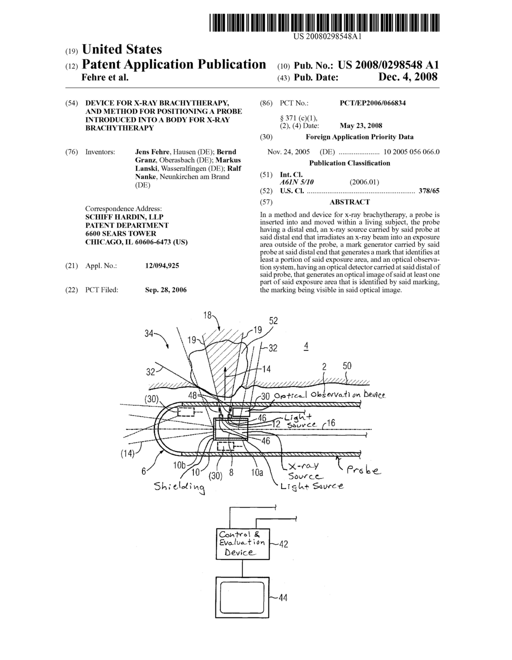 Device for X-Ray Brachytherapy, and Method for Positioning a Probe Introduced Into a Body for X-Ray Brachytherapy - diagram, schematic, and image 01