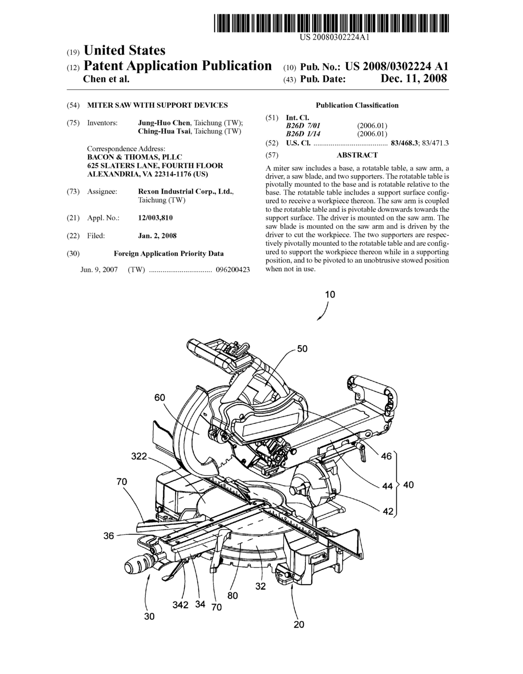 Miter saw with support devices - diagram, schematic, and image 01