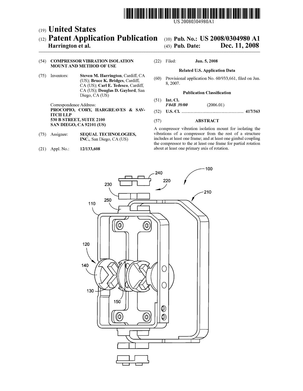 Compressor Vibration Isolation Mount and Method of Use - diagram, schematic, and image 01