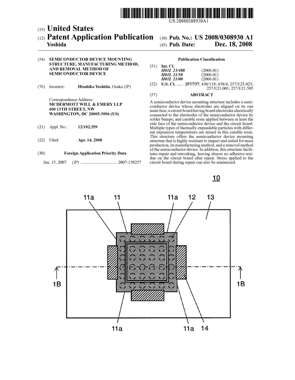 SEMICONDUCTOR DEVICE MOUNTING STRUCTURE, MANUFACTURING METHOD, AND REMOVAL METHOD OF SEMICONDUCTOR DEVICE - diagram, schematic, and image 01