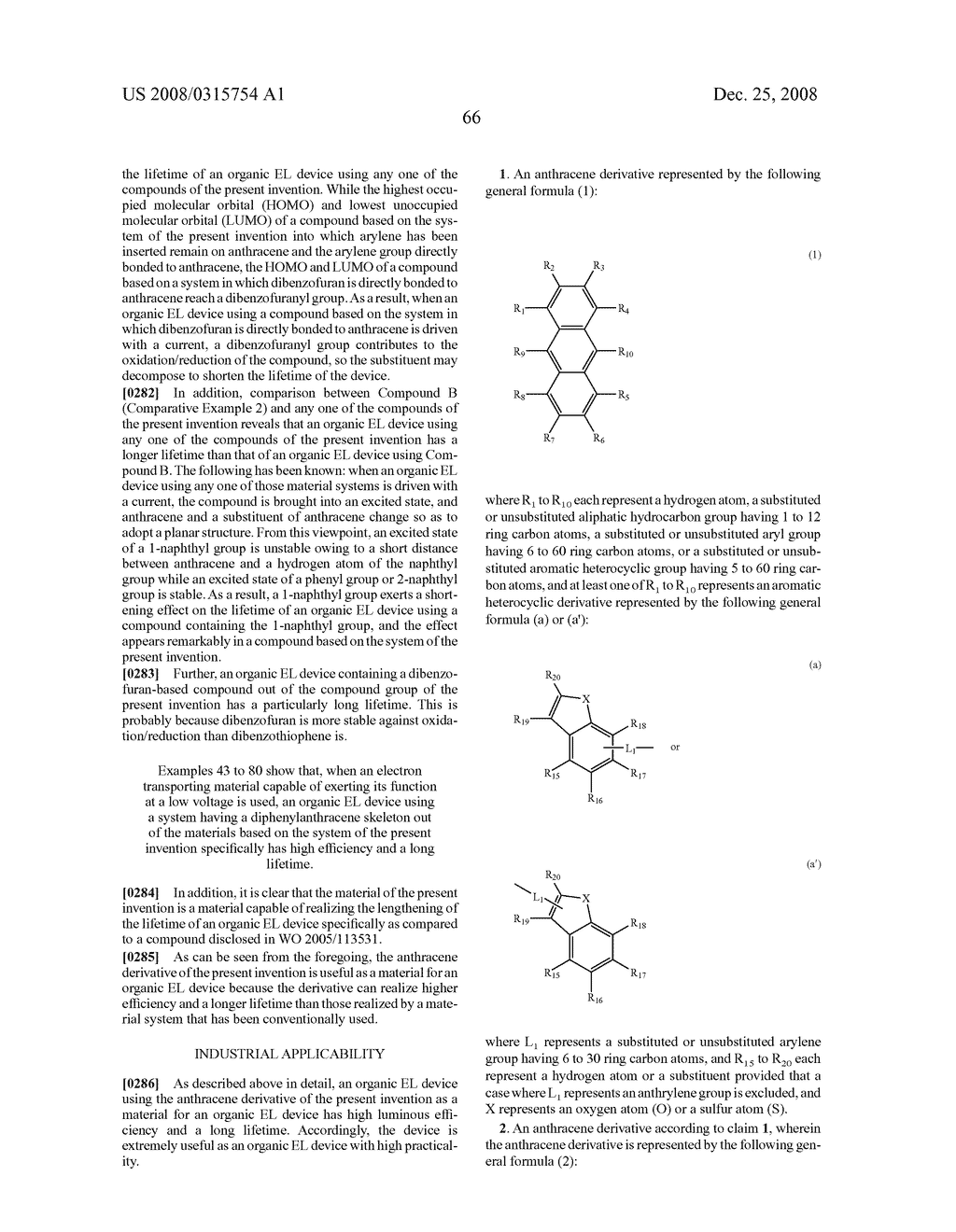 ANTHRACENE DERIVATIVE AND ORGANIC ELECTROLUMINESCENCE DEVICE USING THE SAME - diagram, schematic, and image 67