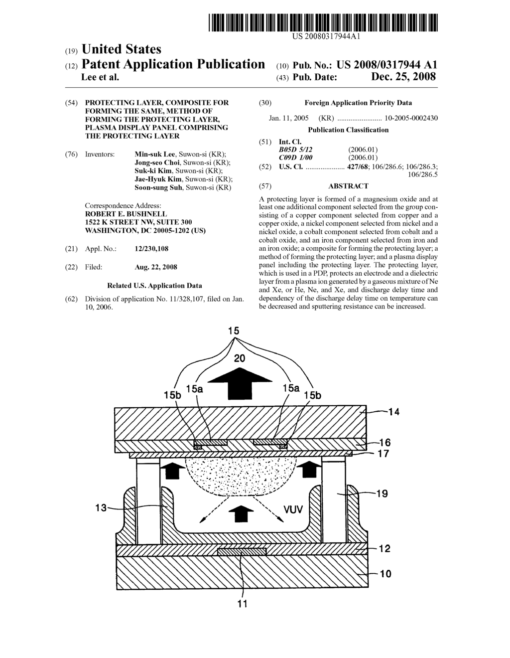 Protecting layer, composite for forming the same, method of forming the protecting layer, plasma display panel comprising the protecting layer - diagram, schematic, and image 01