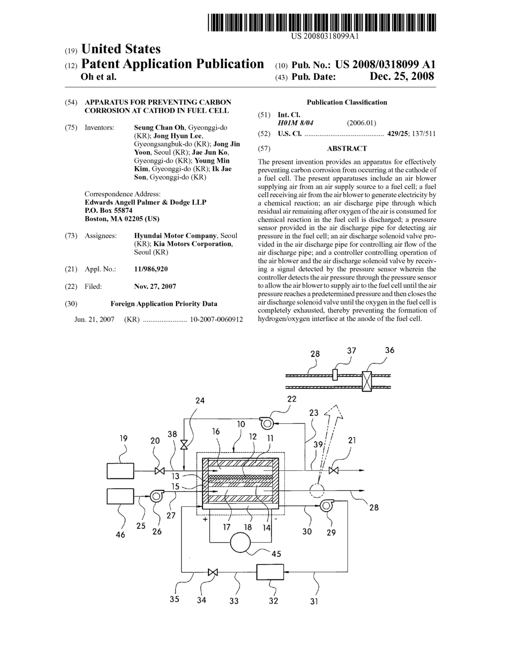 Apparatus for preventing carbon corrosion at cathod in fuel cell - diagram, schematic, and image 01