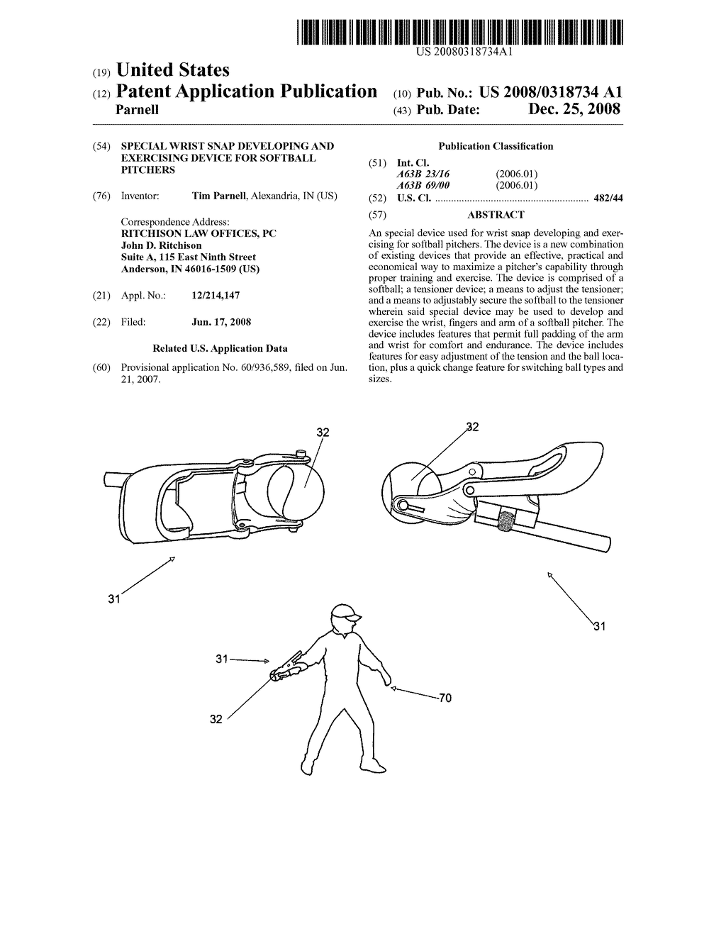 Special wrist snap developing and exercising device for softball pitchers - diagram, schematic, and image 01