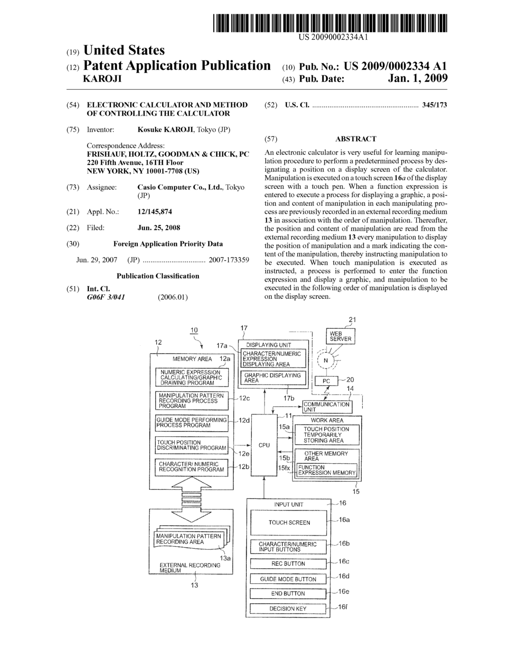 ELECTRONIC CALCULATOR AND METHOD OF CONTROLLING THE CALCULATOR - diagram, schematic, and image 01