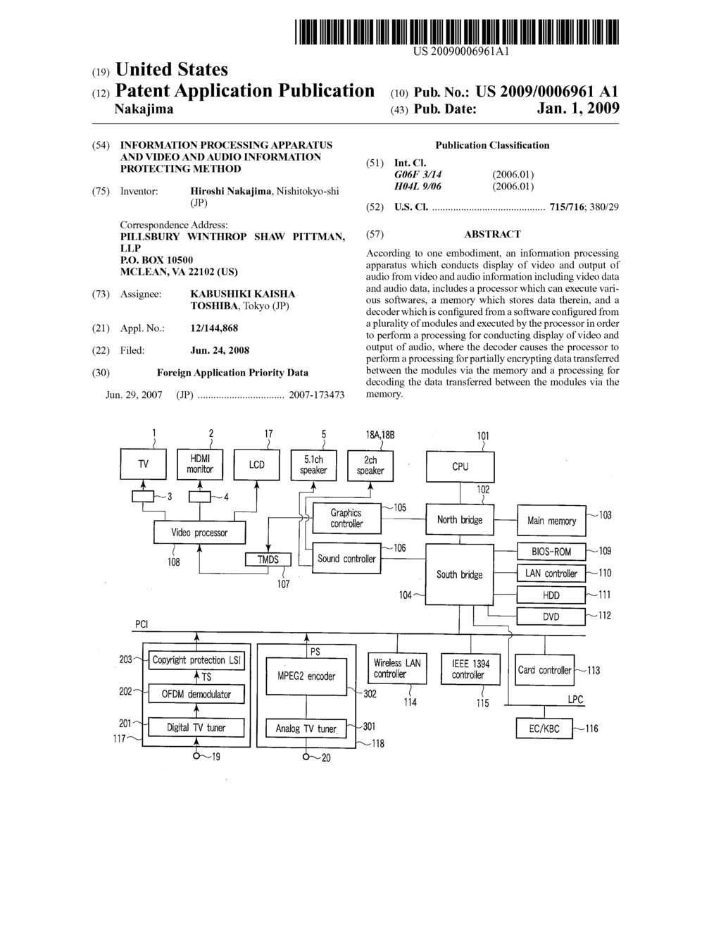 INFORMATION PROCESSING APPARATUS AND VIDEO AND AUDIO INFORMATION PROTECTING METHOD - diagram, schematic, and image 01