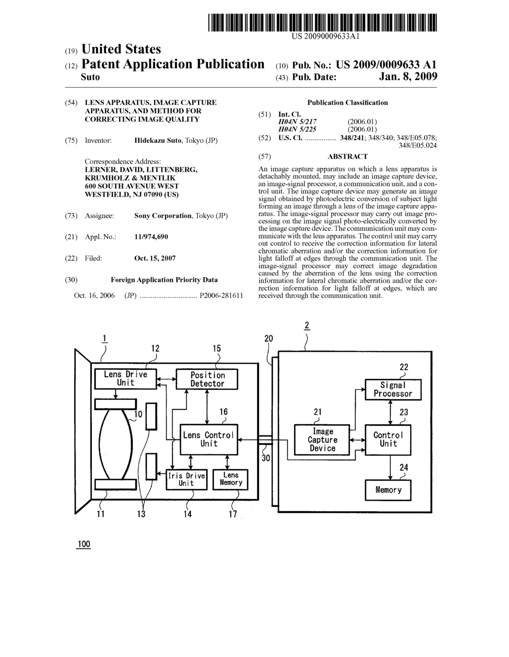 Lens apparatus, image capture apparatus, and method for correcting image quality - diagram, schematic, and image 01