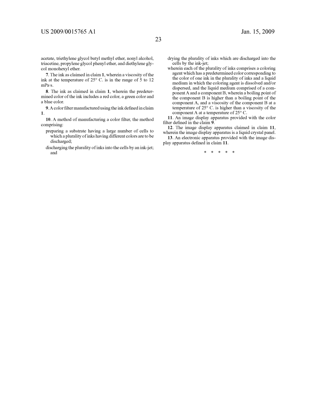 INK FOR USE IN A COLOR FILTER, COLOR FILTER, METHOD OF MANUFACTURING A COLOR FILTER, IMAGE DISPLAY APPARATUS, ELECTRONIC APPARATUS - diagram, schematic, and image 33