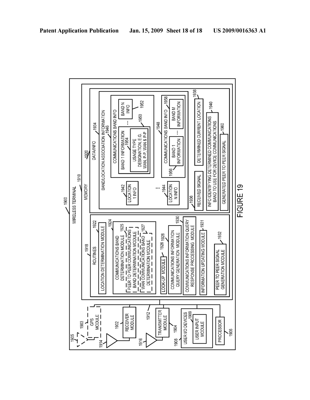 METHODS AND APPARATUS FOR SELECTING AND/OR USING A COMMUNICATIONS BAND FOR PEER TO PEER SIGNALING - diagram, schematic, and image 19