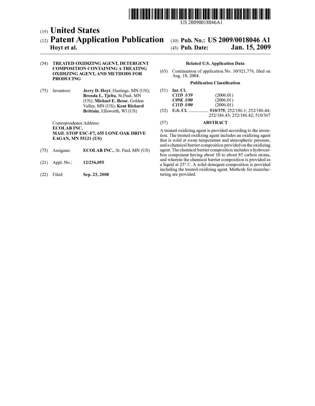 TREATED OXIDIZING AGENT, DETERGENT COMPOSITION CONTAINING A TREATING OXIDIZING AGENT, AND METHODS FOR PRODUCING - diagram, schematic, and image 01