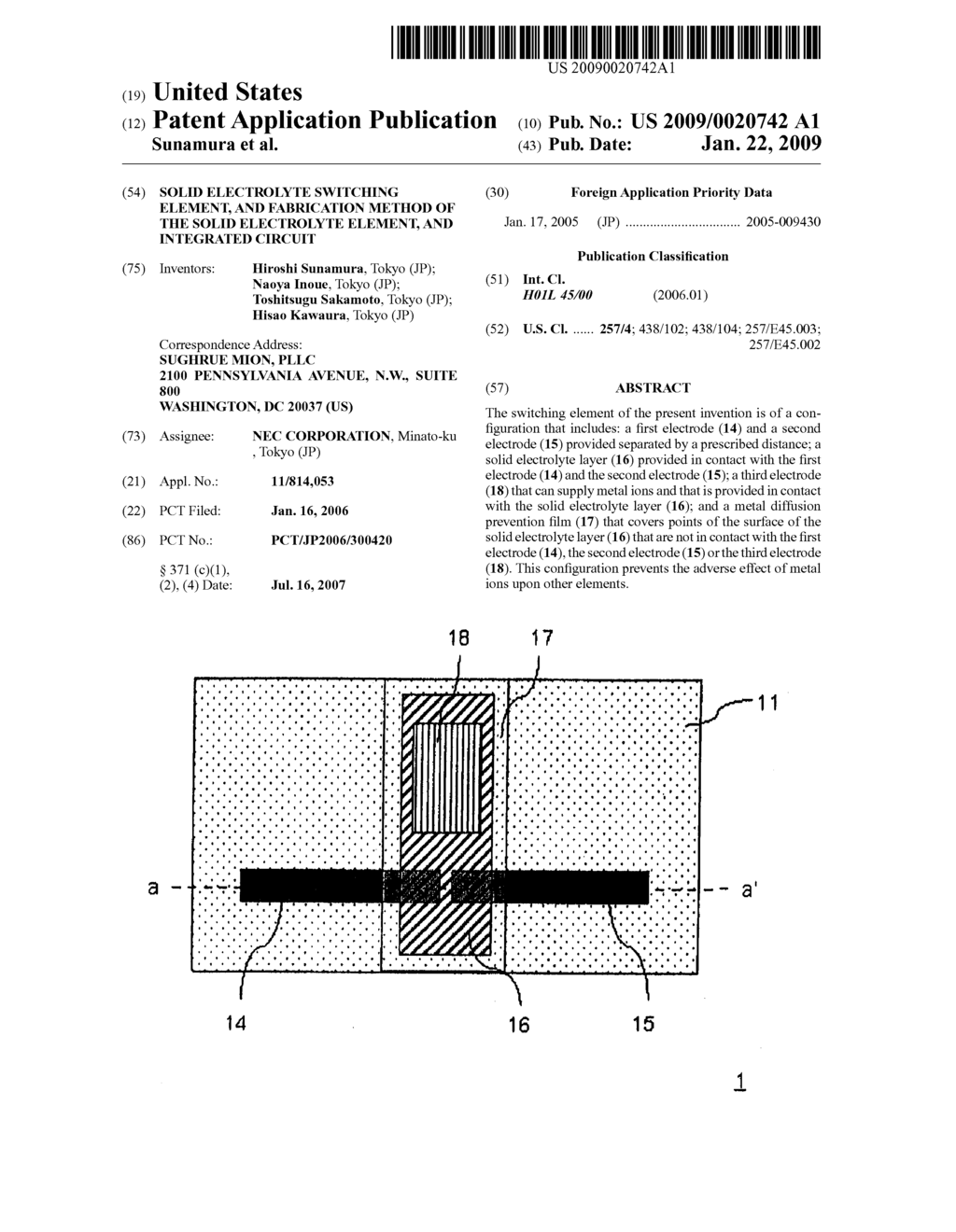 SOLID ELECTROLYTE SWITCHING ELEMENT, AND FABRICATION METHOD OF THE SOLID ELECTROLYTE ELEMENT, AND INTEGRATED CIRCUIT - diagram, schematic, and image 01