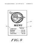 Electronic menu display system employing a plurality of portable menus, each including an electronic-ink display label for displaying information updated by one or more activator modules within the restaurant diagram and image