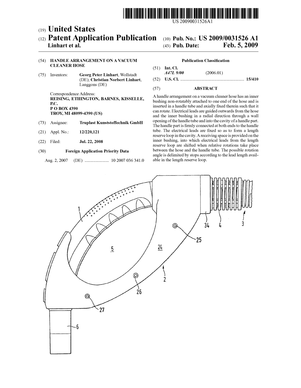 Handle arrangement on a vacuum cleaner hose - diagram, schematic, and image 01