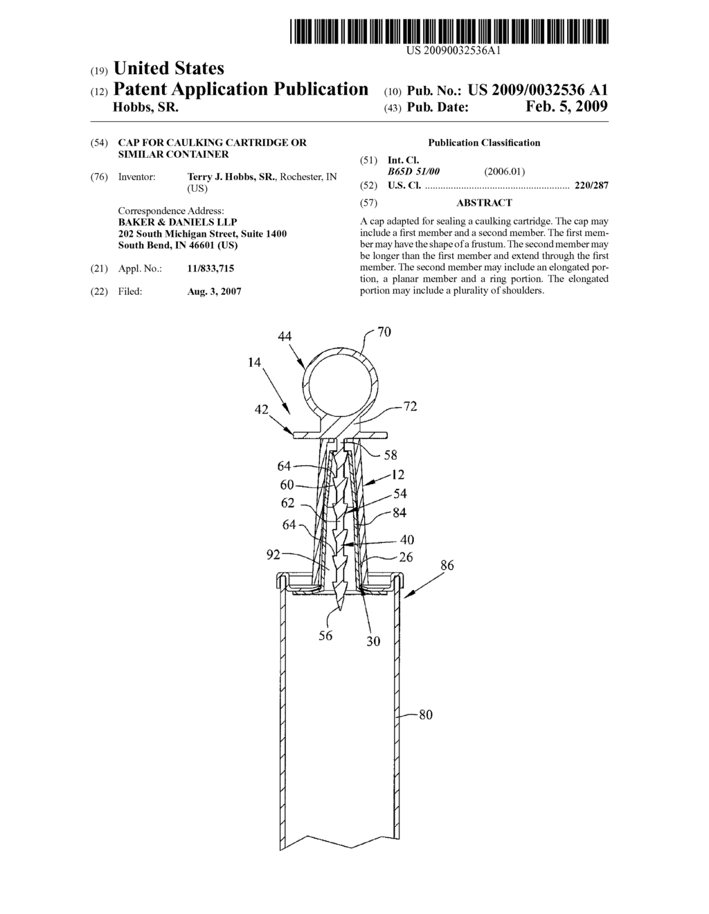 CAP FOR CAULKING CARTRIDGE OR SIMILAR CONTAINER - diagram, schematic, and image 01