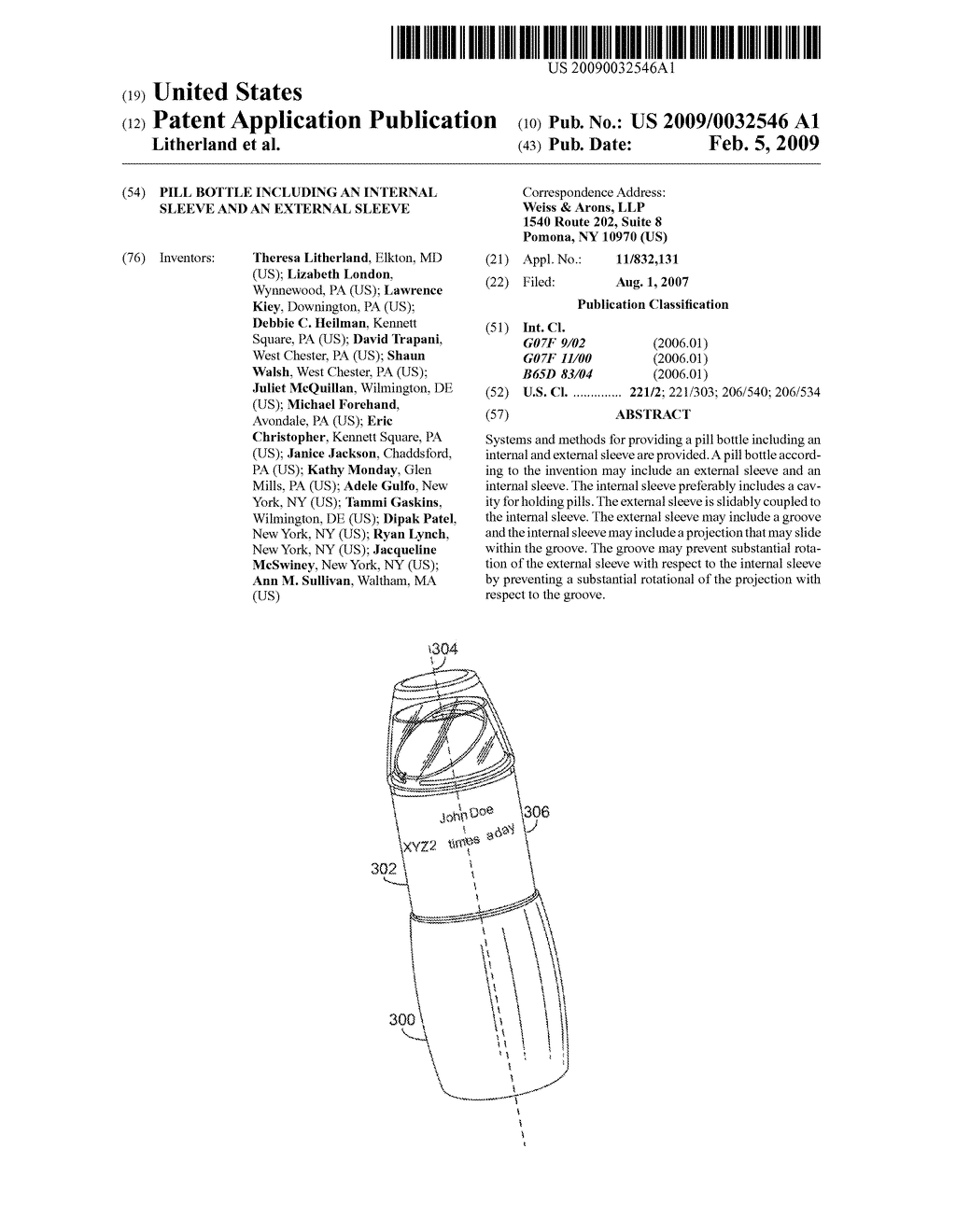 PILL BOTTLE INCLUDING AN INTERNAL SLEEVE AND AN EXTERNAL SLEEVE - diagram, schematic, and image 01