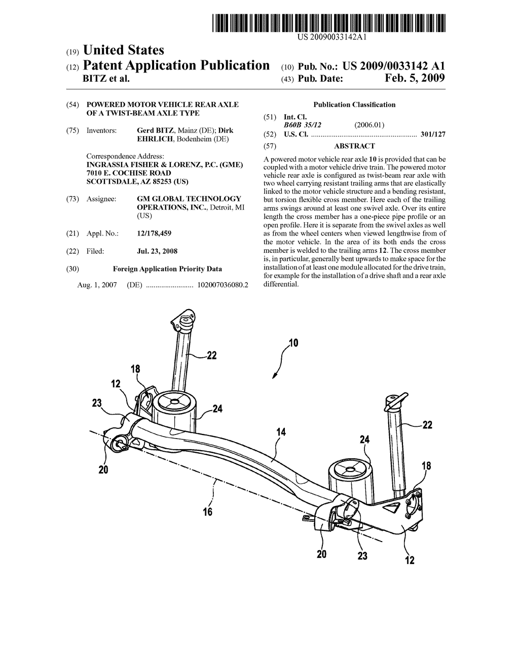 POWERED MOTOR VEHICLE REAR AXLE OF A TWIST-BEAM AXLE TYPE - diagram, schematic, and image 01