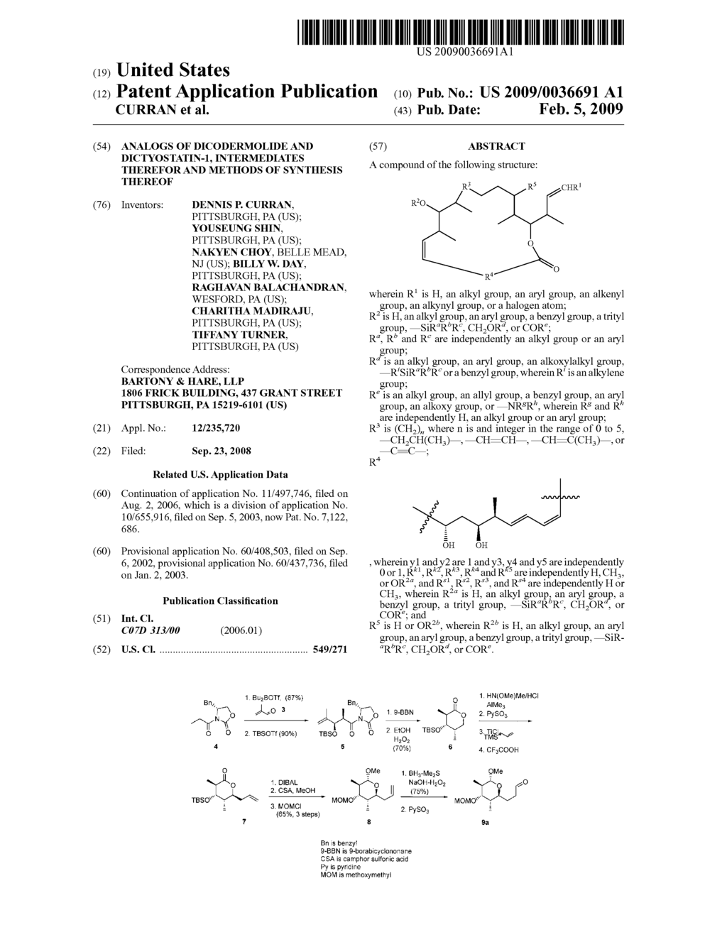 ANALOGS OF DICODERMOLIDE AND DICTYOSTATIN-1, INTERMEDIATES THEREFOR AND METHODS OF SYNTHESIS THEREOF - diagram, schematic, and image 01