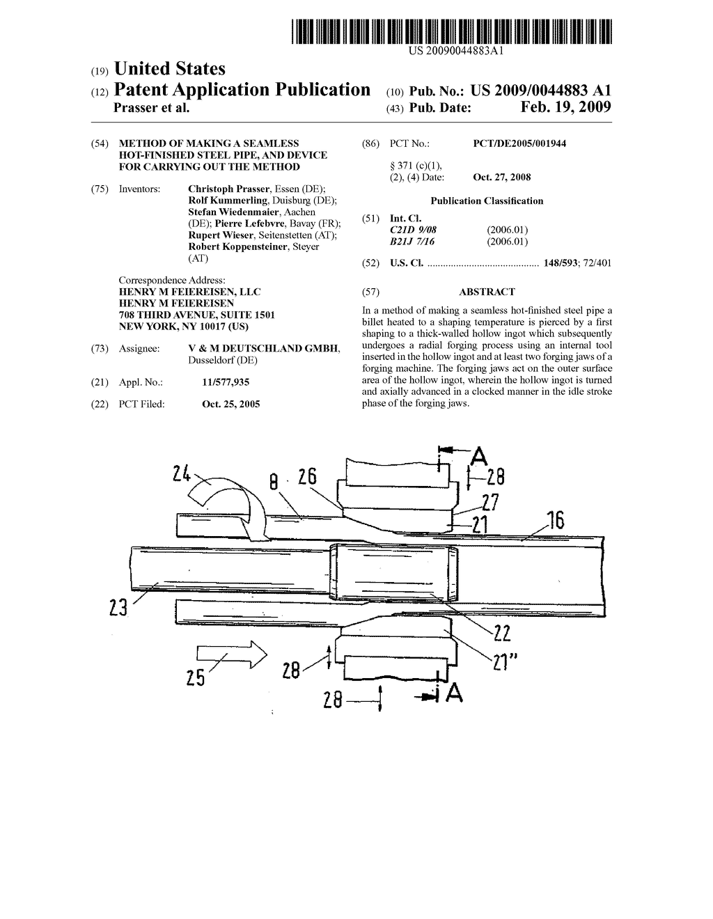 METHOD OF MAKING A SEAMLESS HOT-FINISHED STEEL PIPE, AND DEVICE FOR CARRYING OUT THE METHOD - diagram, schematic, and image 01