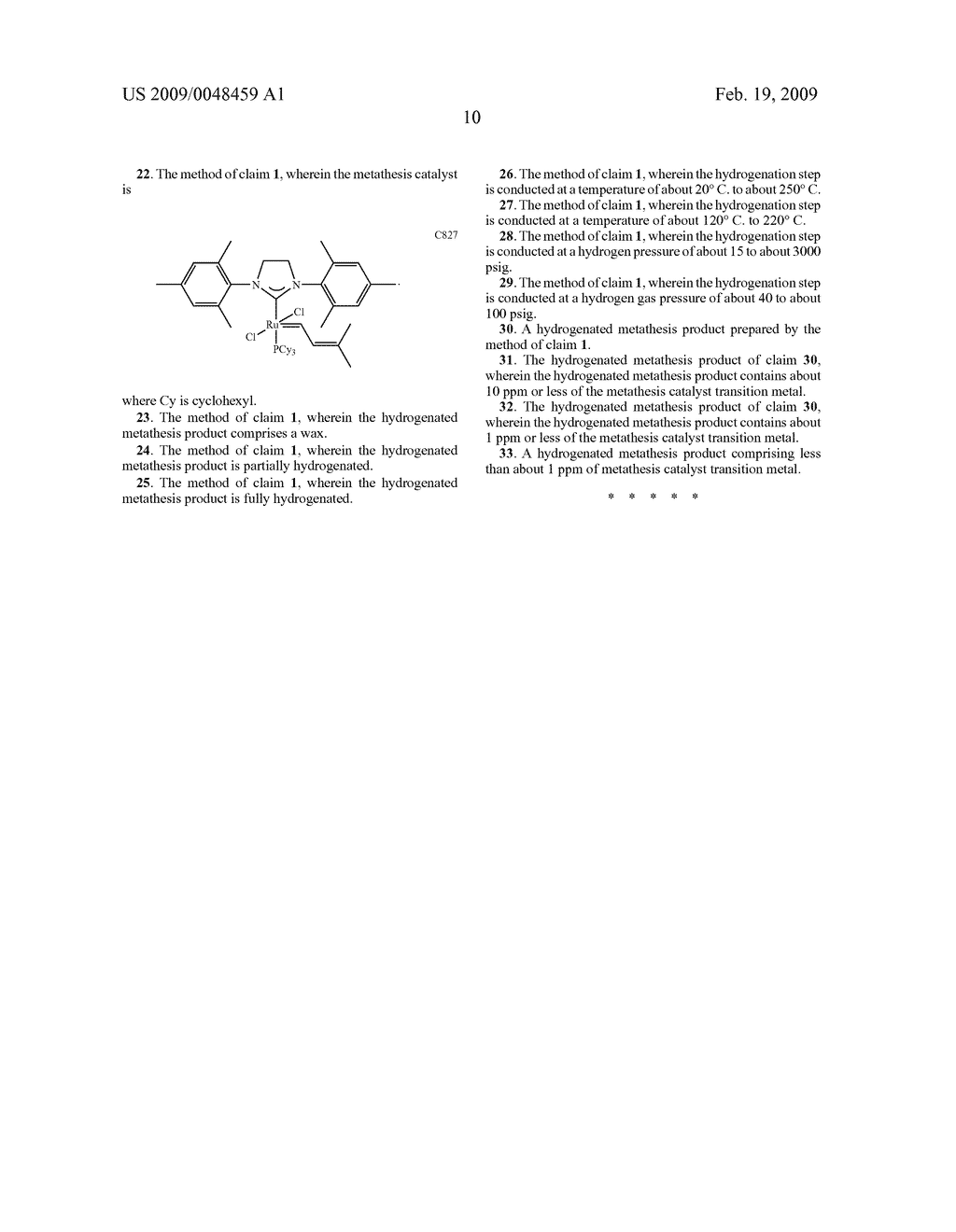 METHOD OF MAKING HYDROGENATED METATHESIS PRODUCTS - diagram, schematic, and image 11