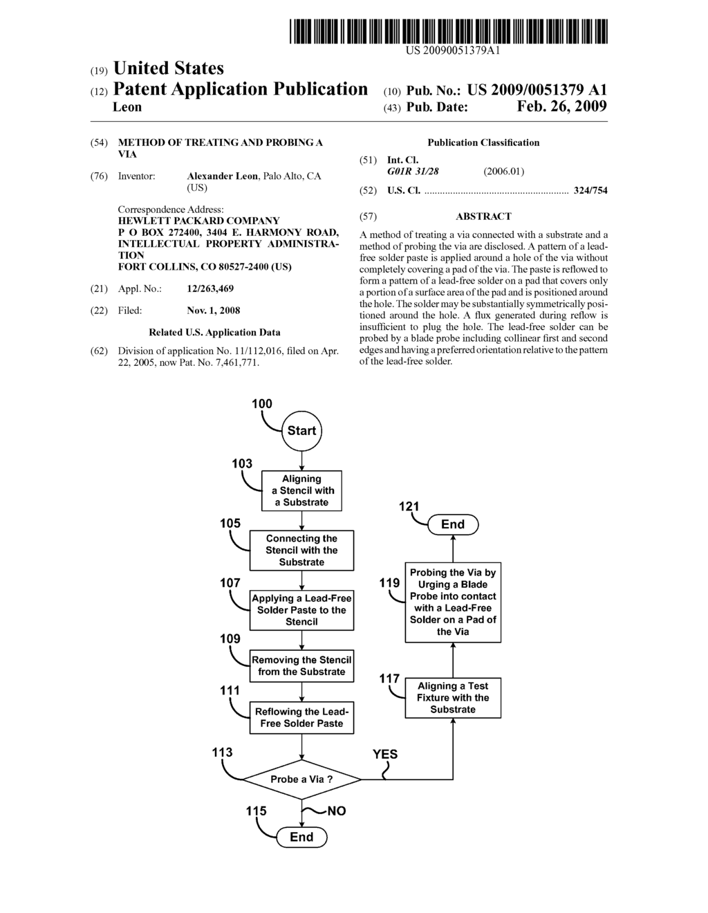 METHOD OF TREATING AND PROBING A VIA - diagram, schematic, and image 01