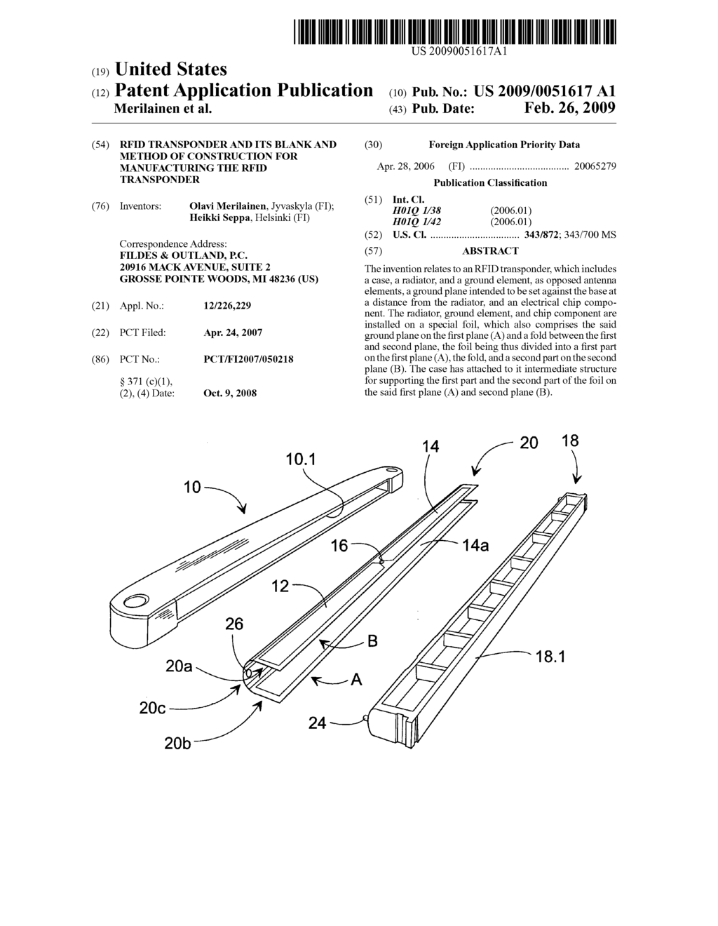 Rfid Transponder and its Blank and Method of Construction for Manufacturing the Rfid Transponder - diagram, schematic, and image 01