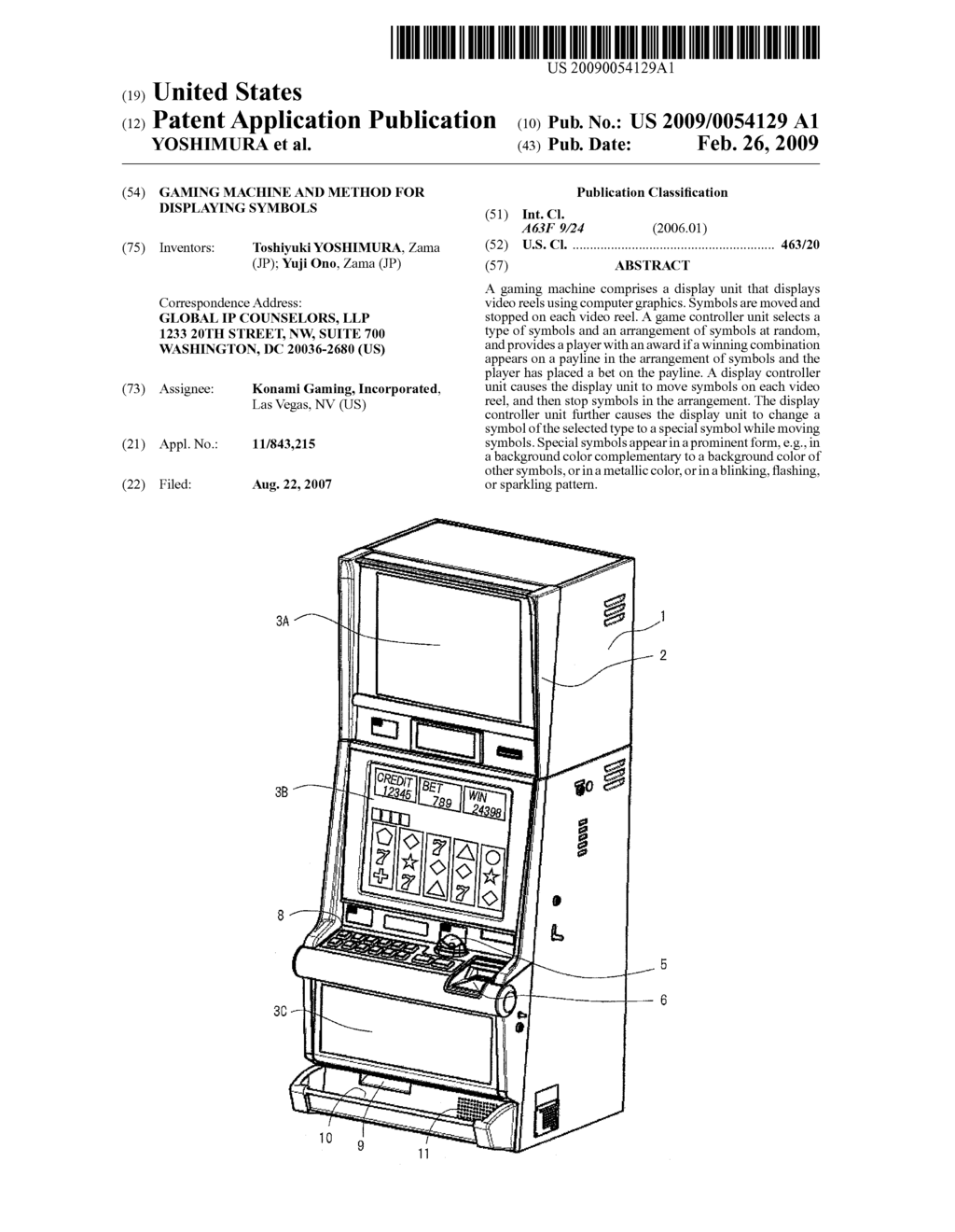 GAMING MACHINE AND METHOD FOR DISPLAYING SYMBOLS - diagram, schematic, and image 01