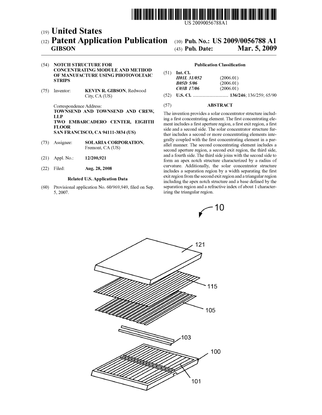 NOTCH STRUCTURE FOR CONCENTRATING MODULE AND METHOD OF MANUFACTURE USING PHOTOVOLTAIC STRIPS - diagram, schematic, and image 01