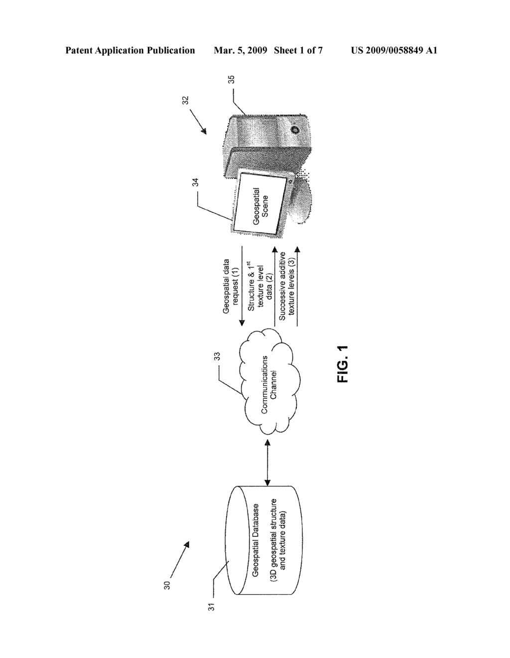 GEOSPATIAL DATA SYSTEM FOR SELECTIVELY RETRIEVING AND DISPLAYING GEOSPATIAL TEXTURE DATA IN SUCCESSIVE ADDITIVE LAYERS OF RESOLUTION AND RELATED METHODS - diagram, schematic, and image 02