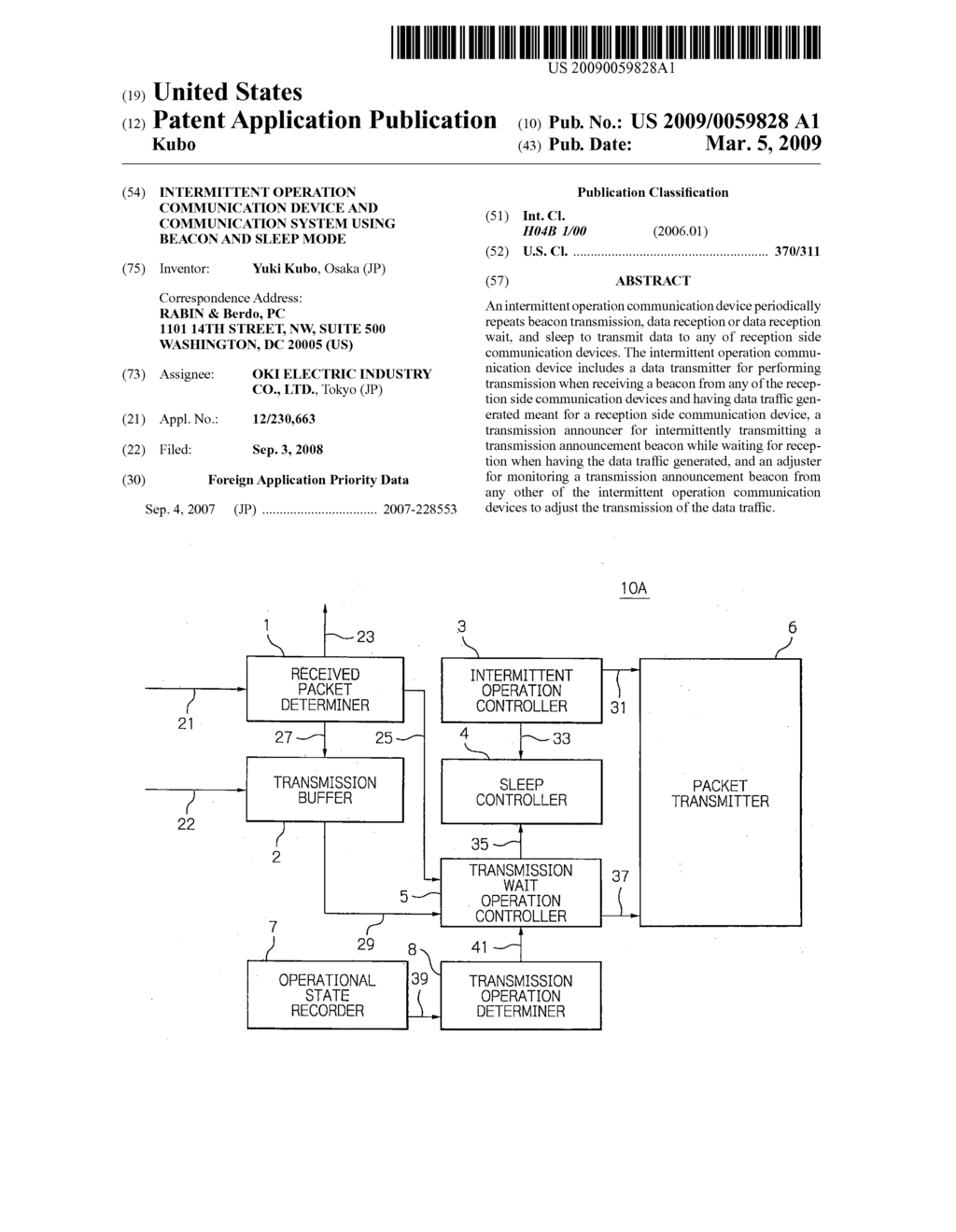 Intermittent operation communication device and communication system using beacon and sleep mode - diagram, schematic, and image 01