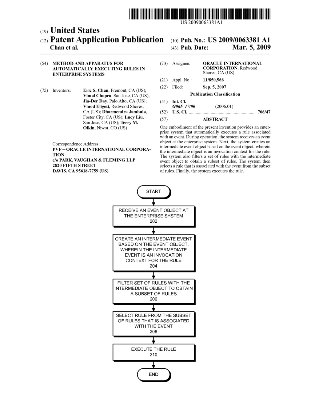 METHOD AND APPARATUS FOR AUTOMATICALLY EXECUTING RULES IN ENTERPRISE SYSTEMS - diagram, schematic, and image 01