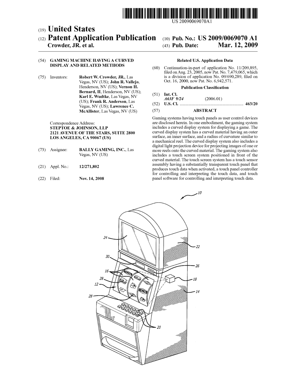 GAMING MACHINE HAVING A CURVED DISPLAY AND RELATED METHODS - diagram, schematic, and image 01