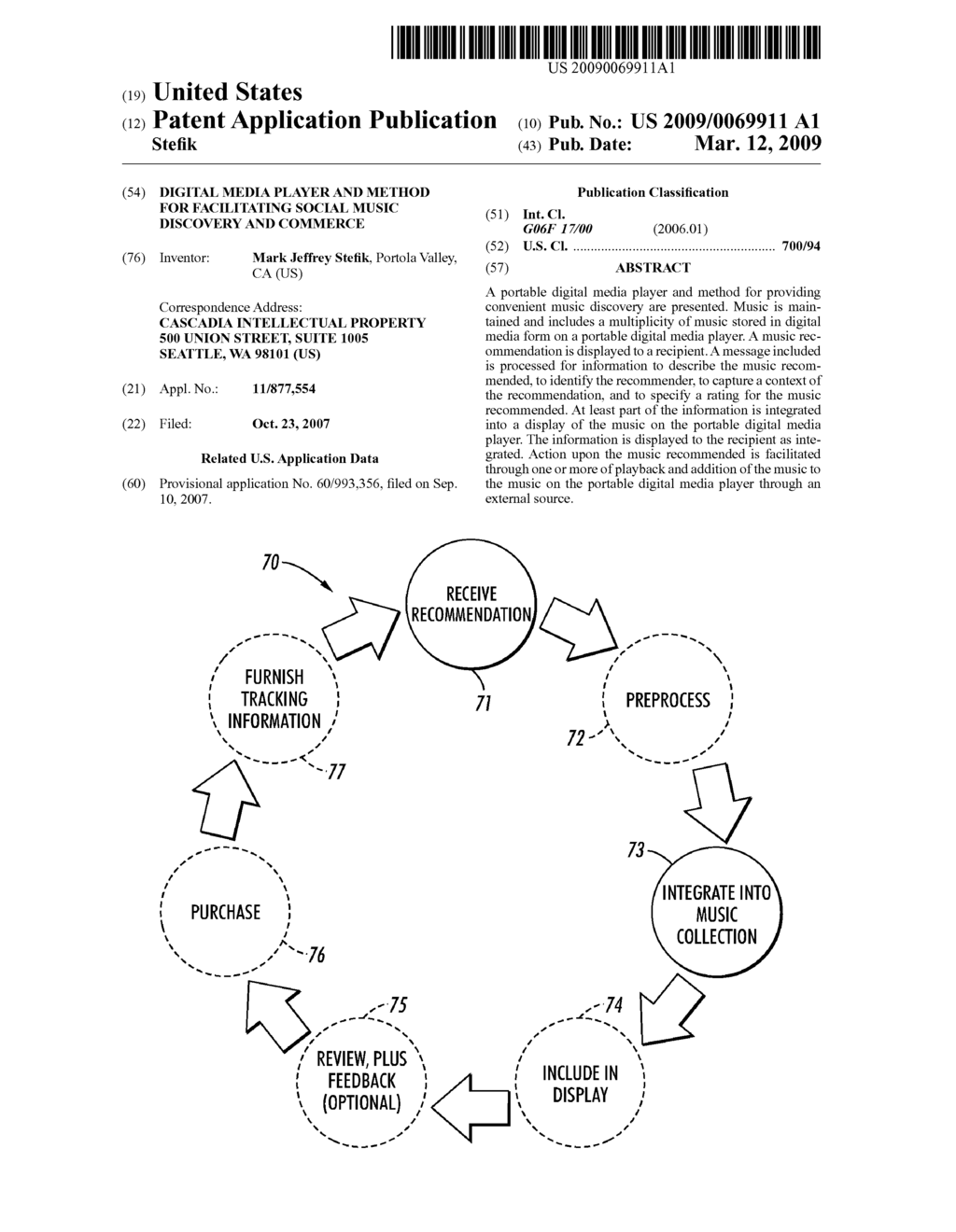 DIGITAL MEDIA PLAYER AND METHOD FOR FACILITATING SOCIAL MUSIC DISCOVERY AND COMMERCE - diagram, schematic, and image 01