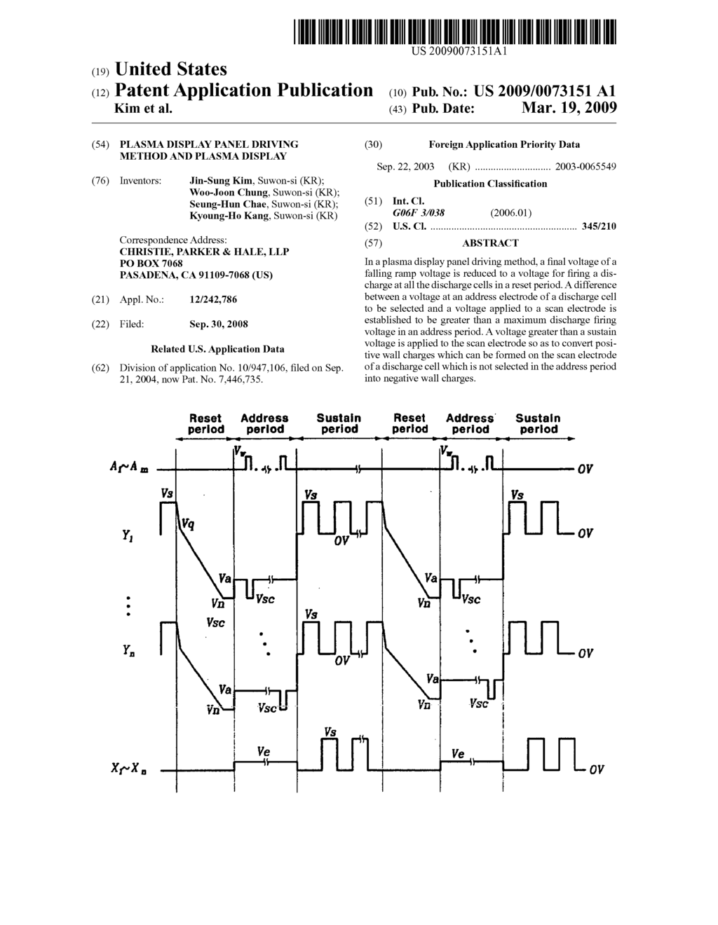 Plasma Display Panel Driving Method and Plasma Display - diagram, schematic, and image 01