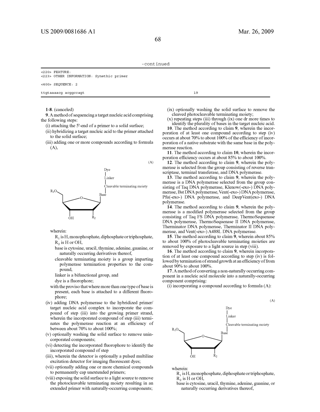 PHOTOCLEAVABLE LABELED NUCLEOTIDES AND NUCLEOSIDES AND METHODS FOR THEIR USE IN DNA SEQUENCING - diagram, schematic, and image 69