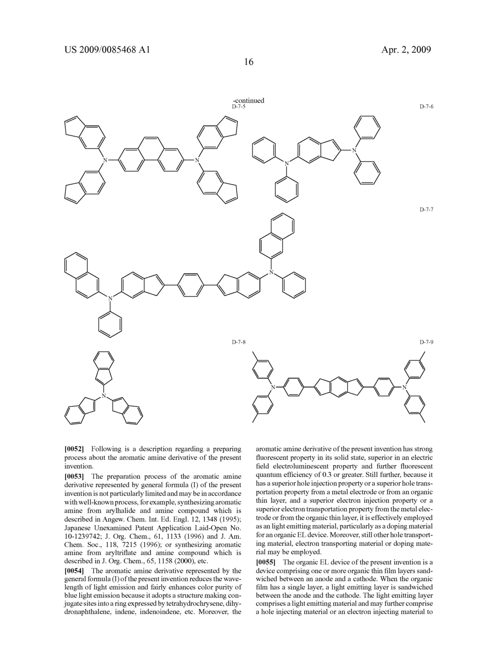 AROMATIC AMINE DERIVATIVES AND ORGANIC ELECTROLUMINESCENCE DEVICES USING THE SAME - diagram, schematic, and image 19