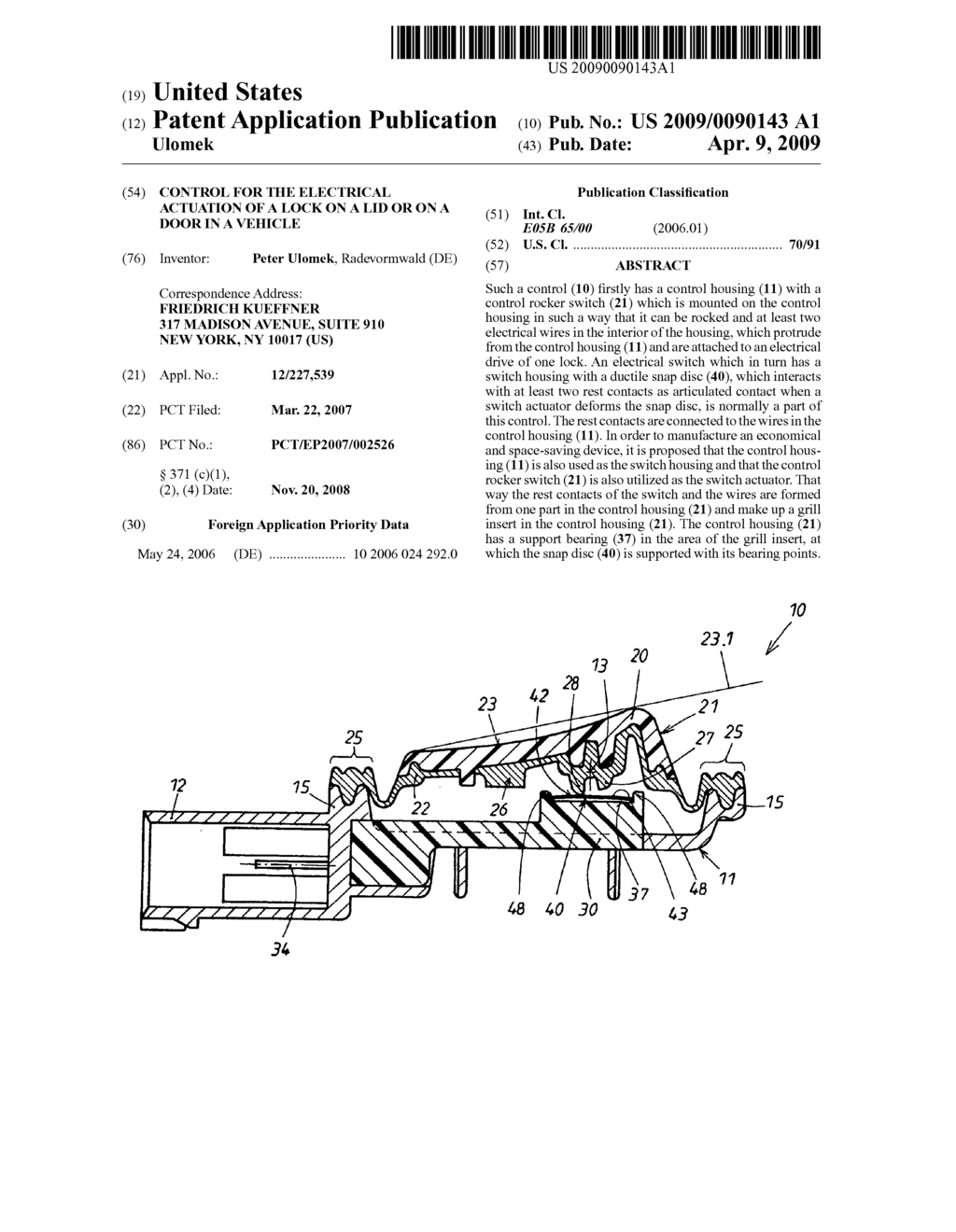 Control for the Electrical Actuation of a Lock on a Lid or on a Door in a Vehicle - diagram, schematic, and image 01