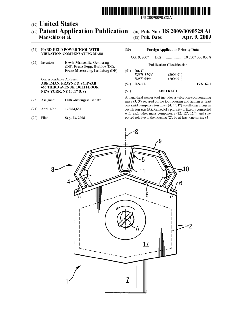 Hand-held power tool with vibration-compensating mass - diagram, schematic, and image 01