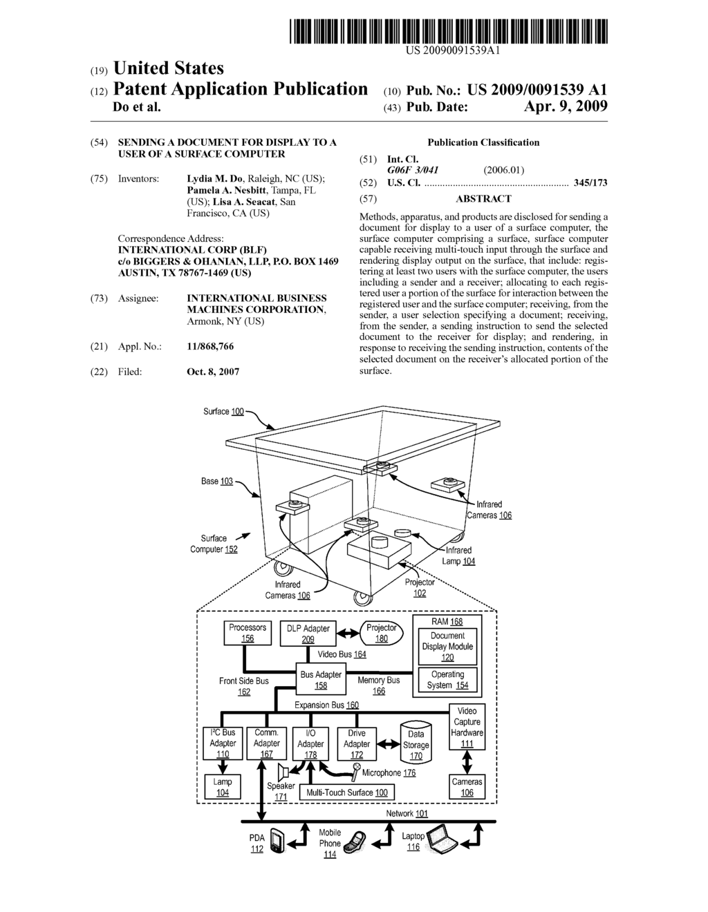 Sending A Document For Display To A User Of A Surface Computer - diagram, schematic, and image 01