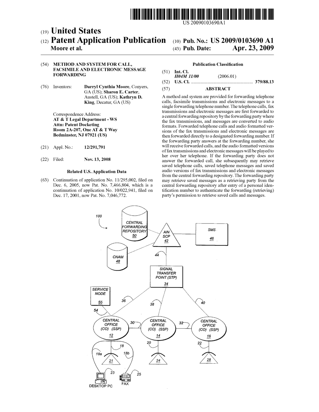 Method and system for call, facsimile and electronic message forwarding - diagram, schematic, and image 01