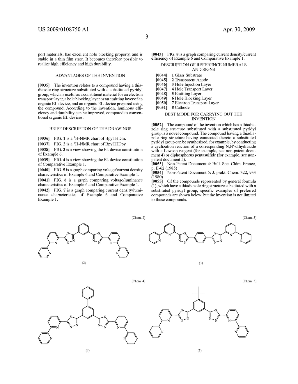 COMPOUND HAVING THIADIAZOLE RING STRUCTURE SUBSTITUTED WITH PYRIDYL GROUP AND ORGANIC ELECTROLUMINESCENT DEVICE - diagram, schematic, and image 09