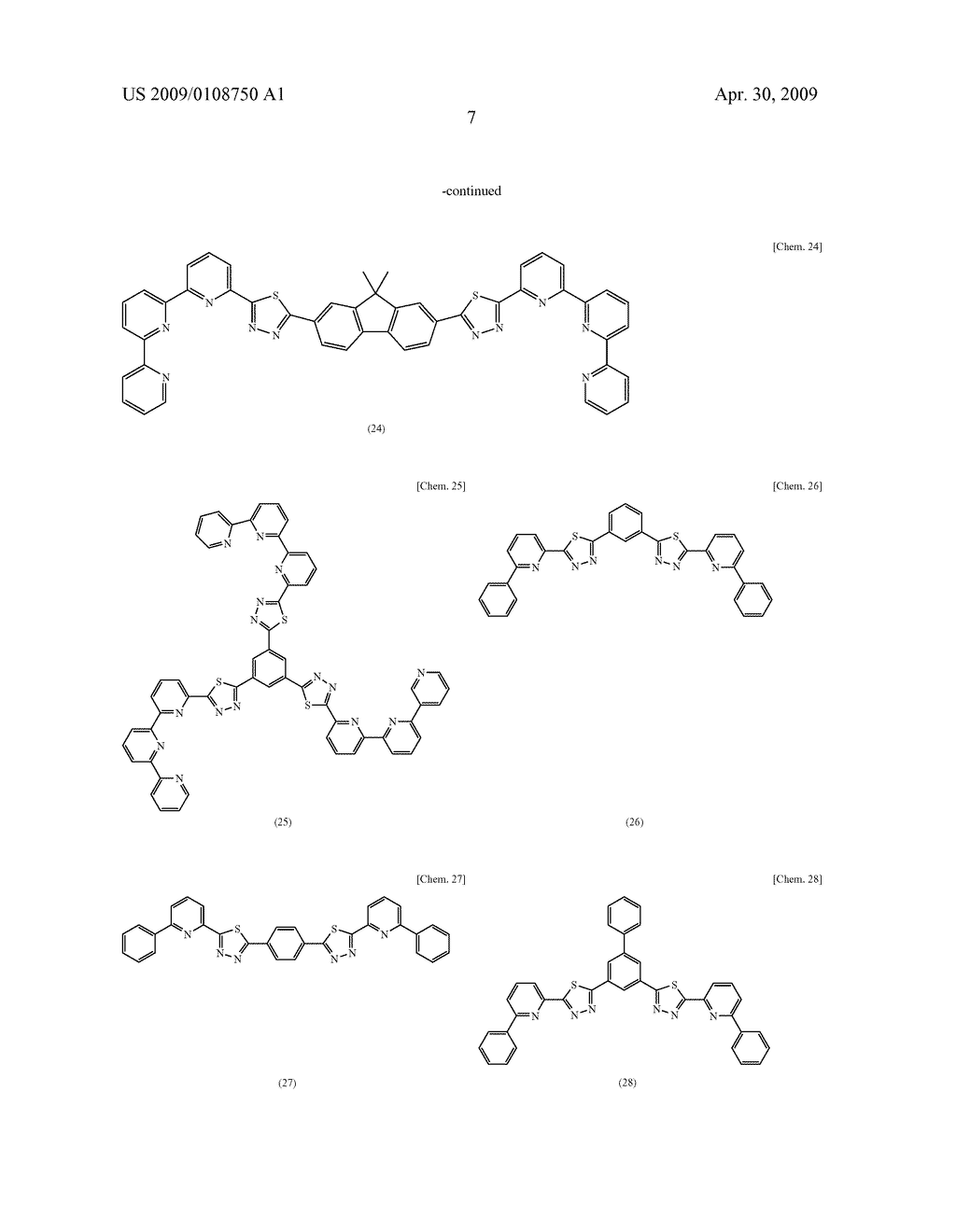 COMPOUND HAVING THIADIAZOLE RING STRUCTURE SUBSTITUTED WITH PYRIDYL GROUP AND ORGANIC ELECTROLUMINESCENT DEVICE - diagram, schematic, and image 13