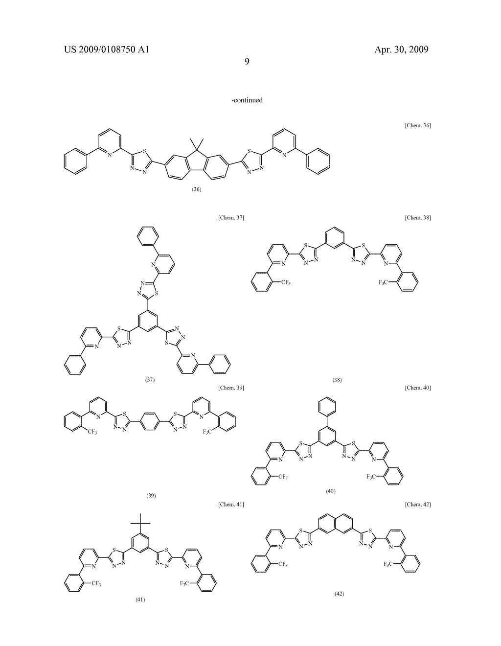 COMPOUND HAVING THIADIAZOLE RING STRUCTURE SUBSTITUTED WITH PYRIDYL GROUP AND ORGANIC ELECTROLUMINESCENT DEVICE - diagram, schematic, and image 15