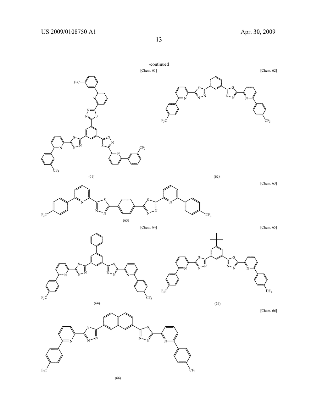 COMPOUND HAVING THIADIAZOLE RING STRUCTURE SUBSTITUTED WITH PYRIDYL GROUP AND ORGANIC ELECTROLUMINESCENT DEVICE - diagram, schematic, and image 19