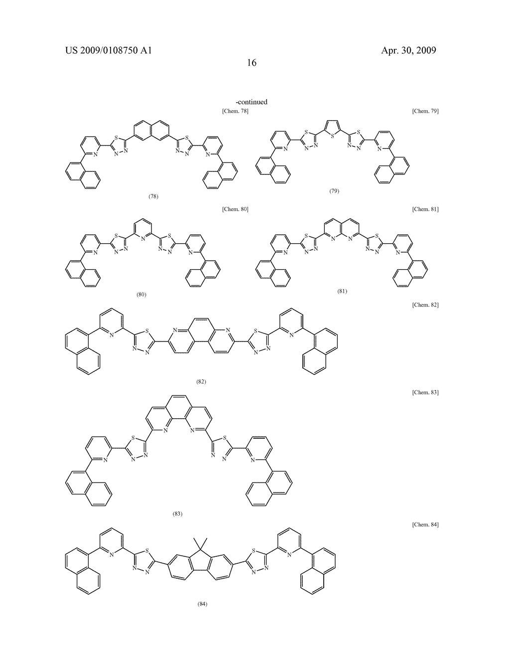 COMPOUND HAVING THIADIAZOLE RING STRUCTURE SUBSTITUTED WITH PYRIDYL GROUP AND ORGANIC ELECTROLUMINESCENT DEVICE - diagram, schematic, and image 22