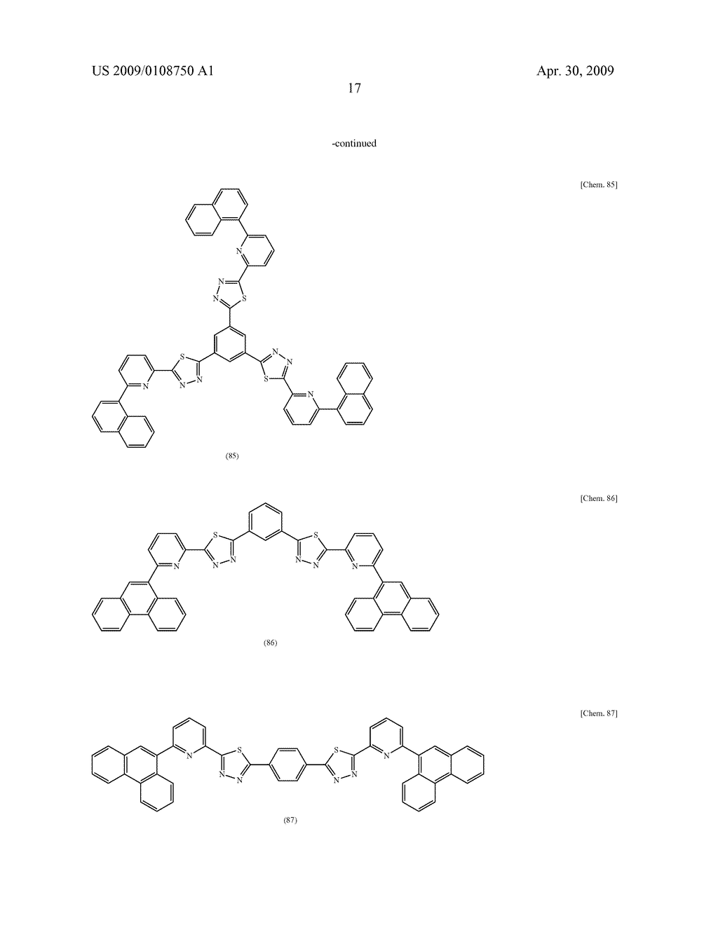 COMPOUND HAVING THIADIAZOLE RING STRUCTURE SUBSTITUTED WITH PYRIDYL GROUP AND ORGANIC ELECTROLUMINESCENT DEVICE - diagram, schematic, and image 23