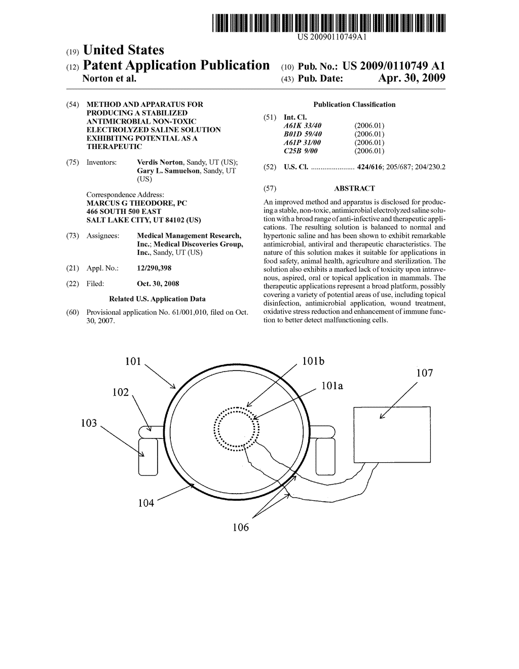 Method and apparatus for producing a stabilized antimicrobial non-toxic electrolyzed saline solution exhibiting potential as a therapeutic - diagram, schematic, and image 01